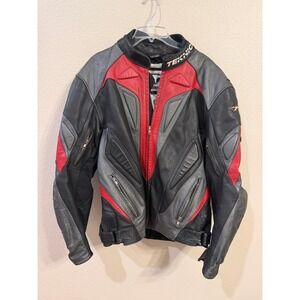 Teknic Men's Leather Motorcycle Jacket Red Black Gray Racing Sport Size 50 60